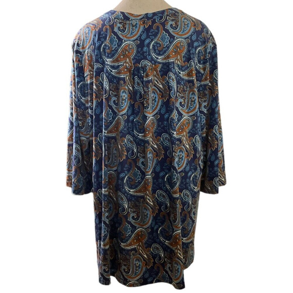Lienridy Women's 4X Blue Orange Tunic Blouse Top Paisley Print Long Sleeve New - Picture 2 of 11